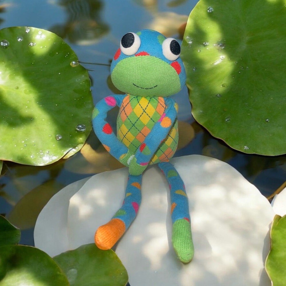 SCM Designs 2011 Knit Sock Frog Blue & Green with Polka Dots Plush 19 inches